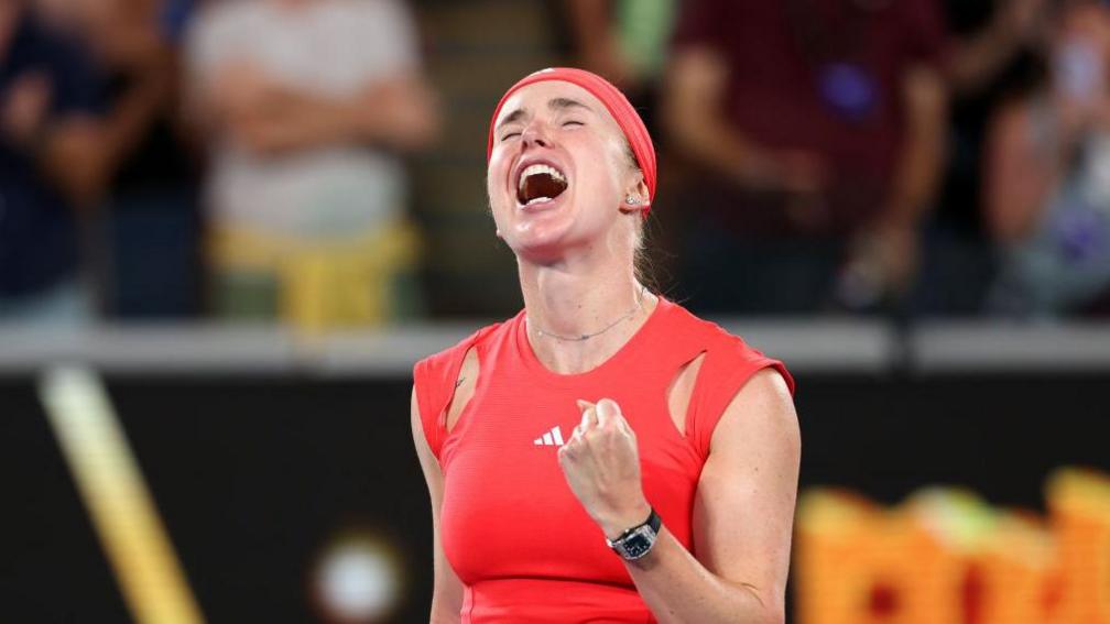 Elina Svitolina celebrates her win over Jasmine Paolini at the Australian Open