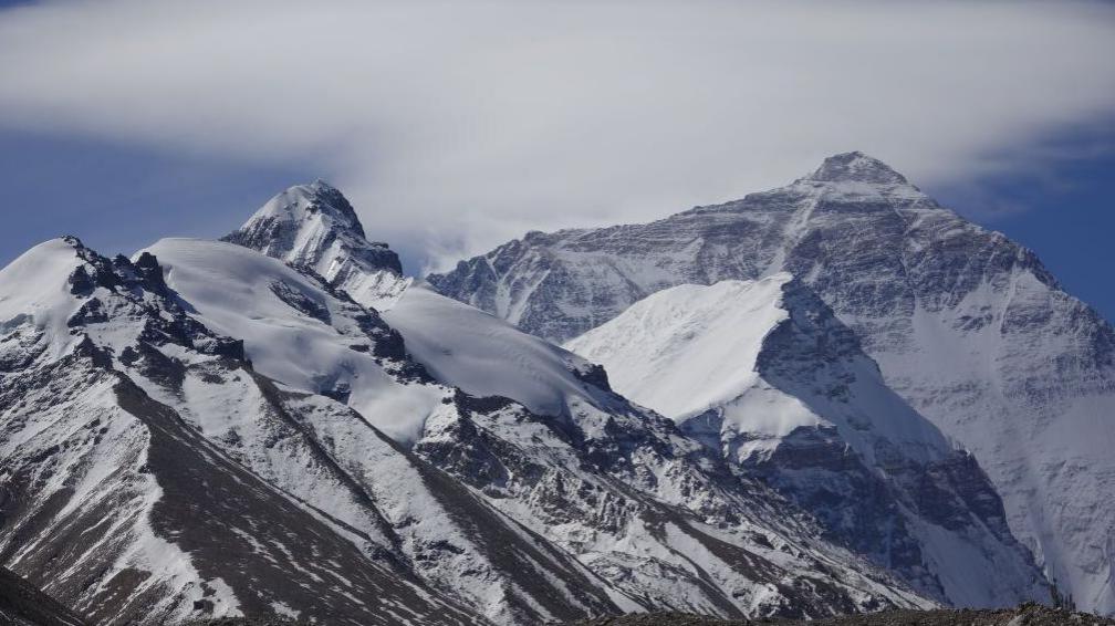 The Tibet side of Mount Everest capped with snow
