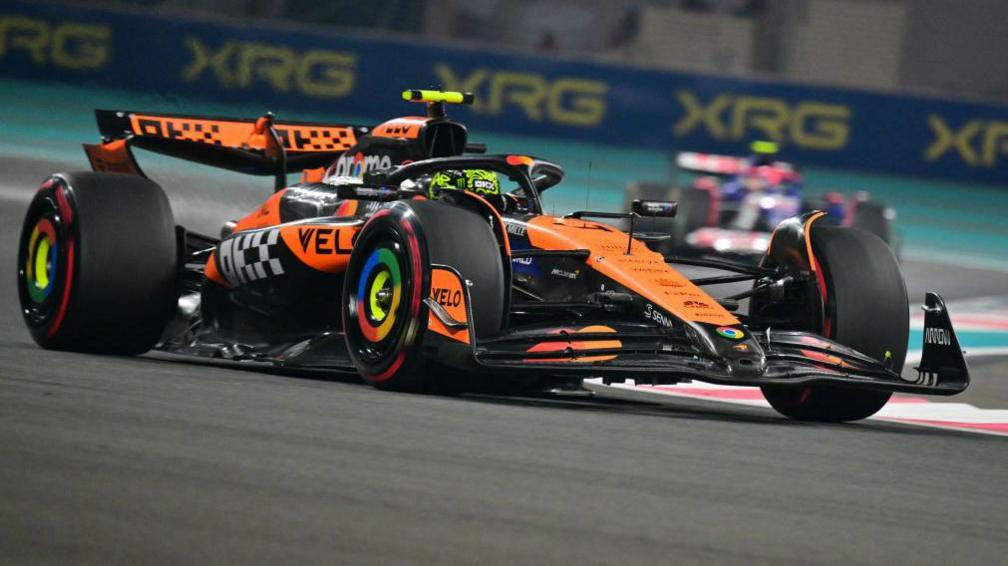 McLaren's Lando Norris in Abu Dhabi Grand Prix practice under the floodlights