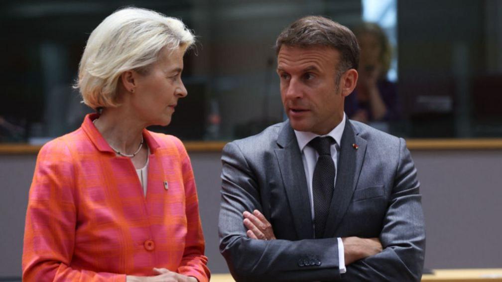 File pic of the EU's Commission leader Ursula von der Leyen with France's Emmanuel Macron