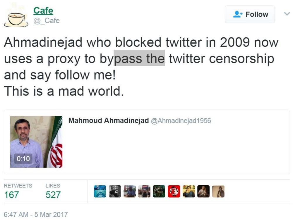 Screengrab of tweet by @ahmadinejad1956