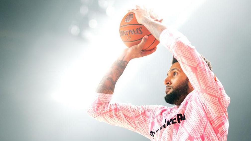 Jonah Bolden of the Breakers shoots the warm -up ahead of the round 16 NBL match between Illawarra Hawks and New Zealand Breakers at WIN Entertainment Centre in Wollongong, Australia