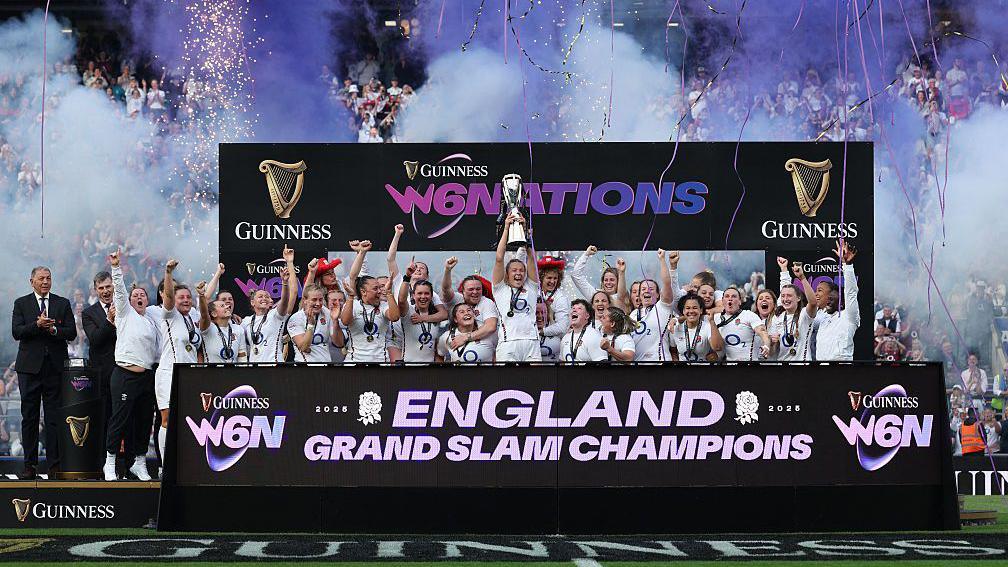 England lifting the six nations trophy