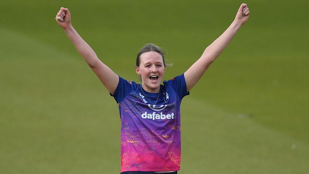 Lauren Filer takes a wicket for Durham