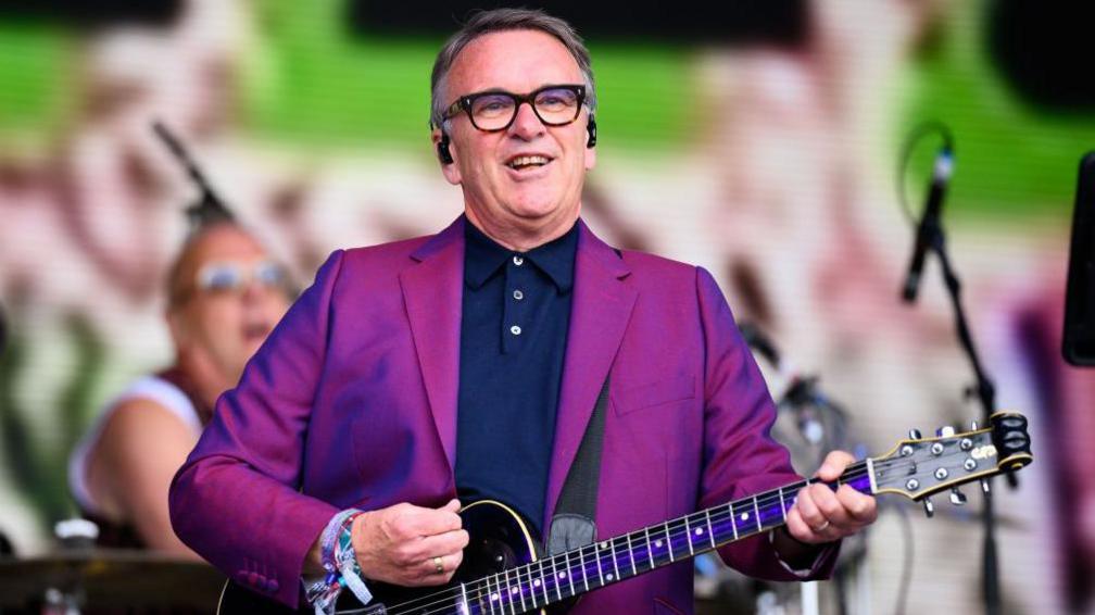 Chris Difford of Squeeze performing during day three of Glastonbury Festival 2024 at Worthy Farm, Pilton on June 28, 2024 in Glastonbury, England.
