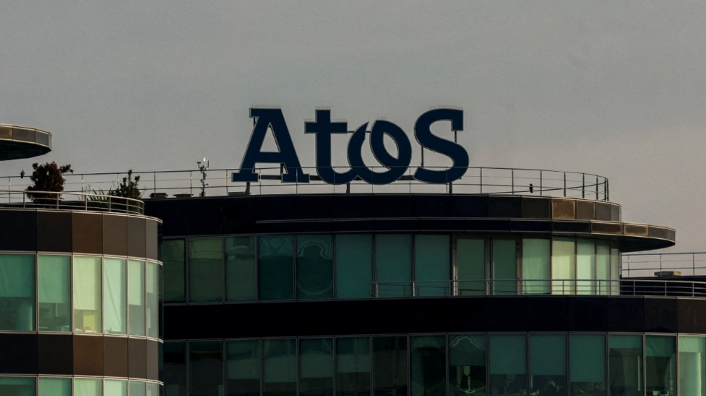 The logo of French IT consulting firm Atos is seen on a company building 