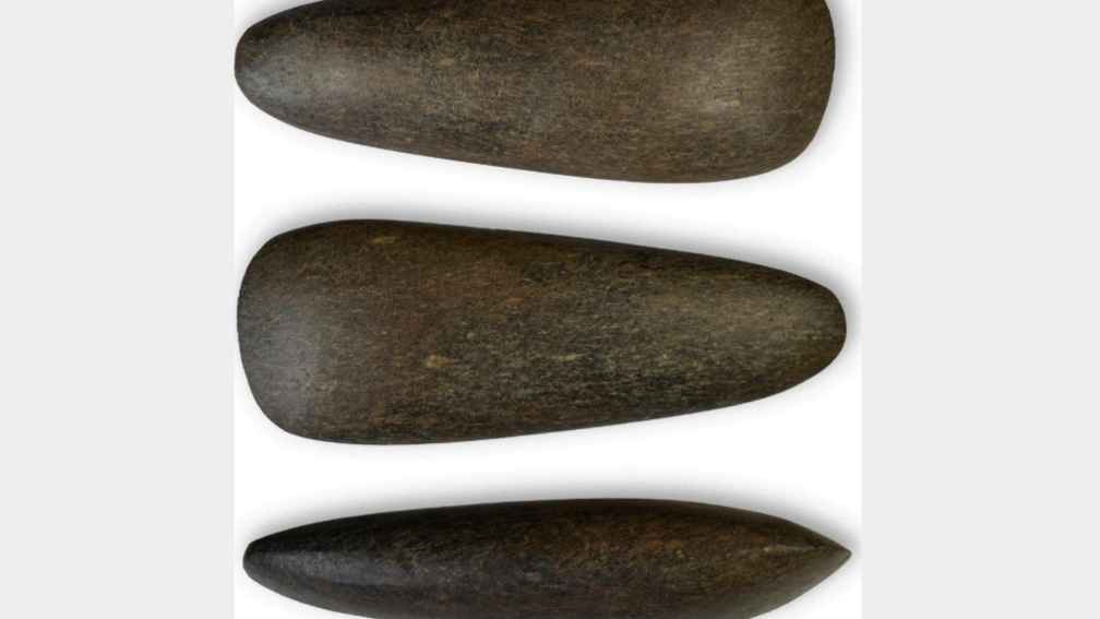 Oblong-shaped, smoothed stones laid out in a row.