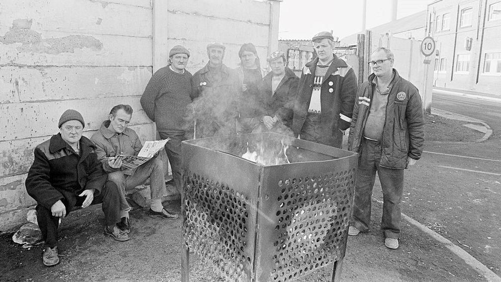 Picketers in Grimethorpe during the miners' strike of 1984/85
