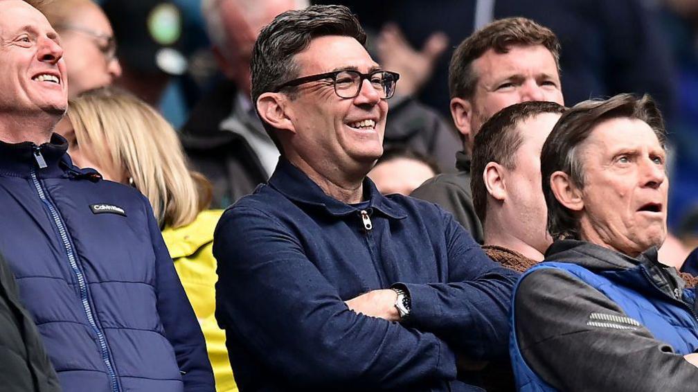 Andy Burnham looks on during the Premier League match between Everton and Sunderland at Hill Dickinson Stadium in May 2026