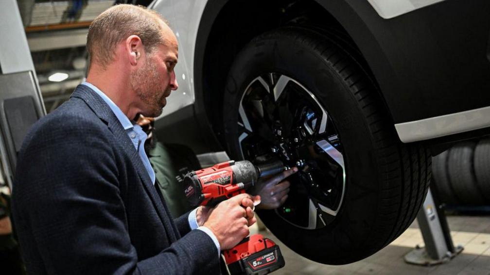 Prince William with a drill and sustainable tyres