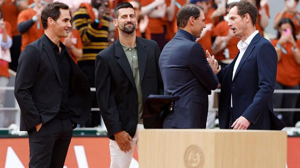 Roger Federer, Novak Djokovic, Rafael Nadal and Andy Murray at Roland Garros