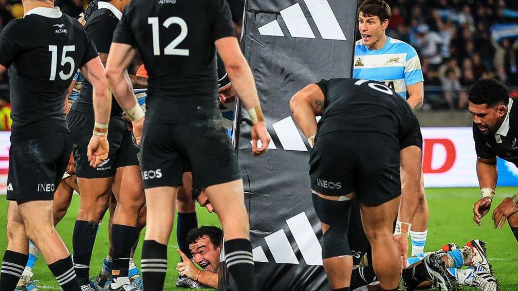 Agustin Creevy celebrates scoring against New Zealand