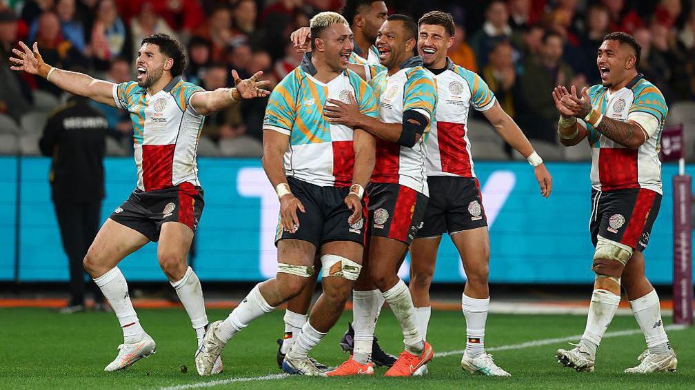 First Nations & Pasifika XV celebrate Rob Leota's try