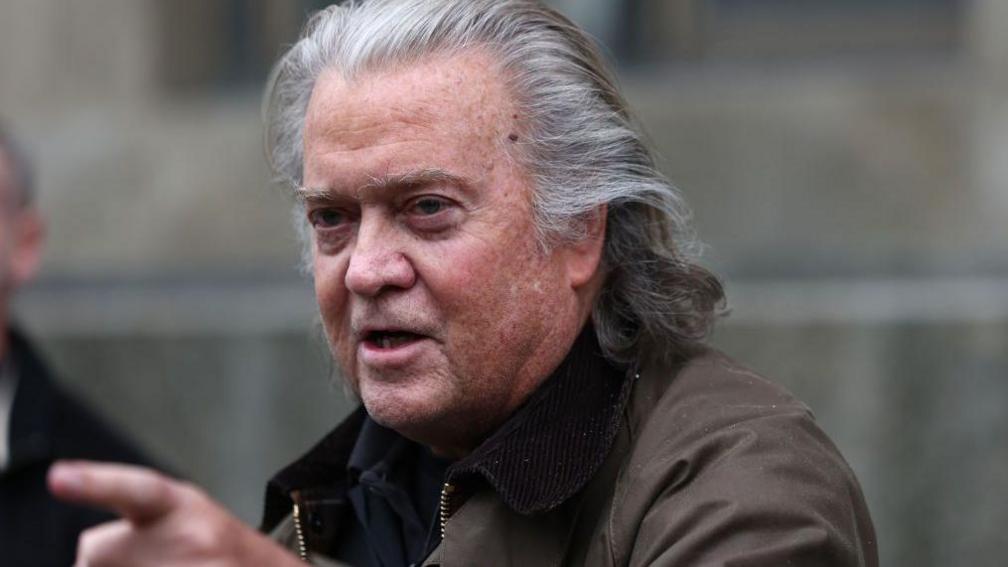 Steve Bannon speaks to reporters outside the Manhattan  Criminal Court on Tuesday