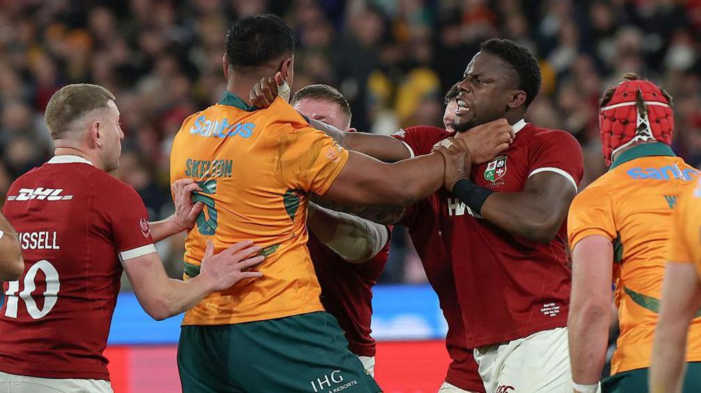 Maro Itoje stands up to Australia's Will Skelton