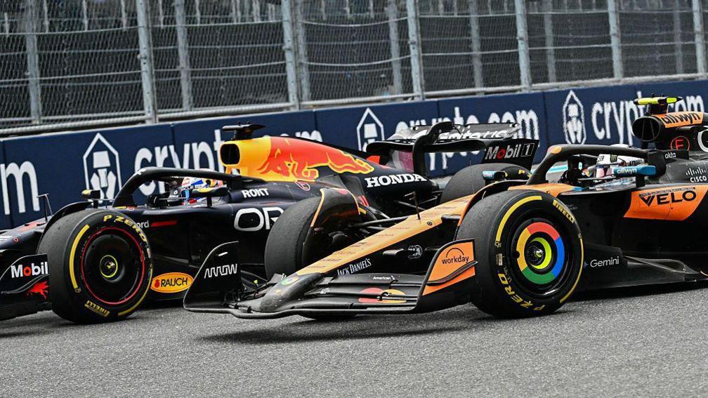 Max Verstappen and Lando Norris go wheel to wheel at the Miami Grand Prix