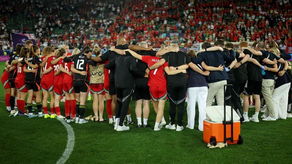 Wales players in a huddle