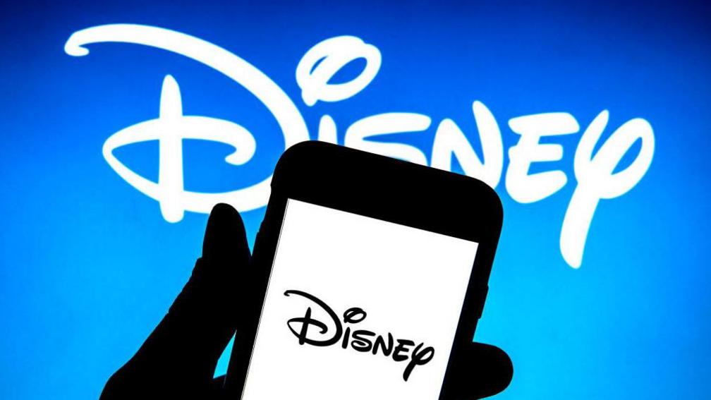 Disney logo on phone screen.