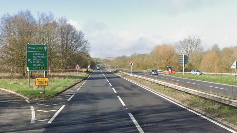The A303 where it meets the A36 near Deptford in Wiltshire