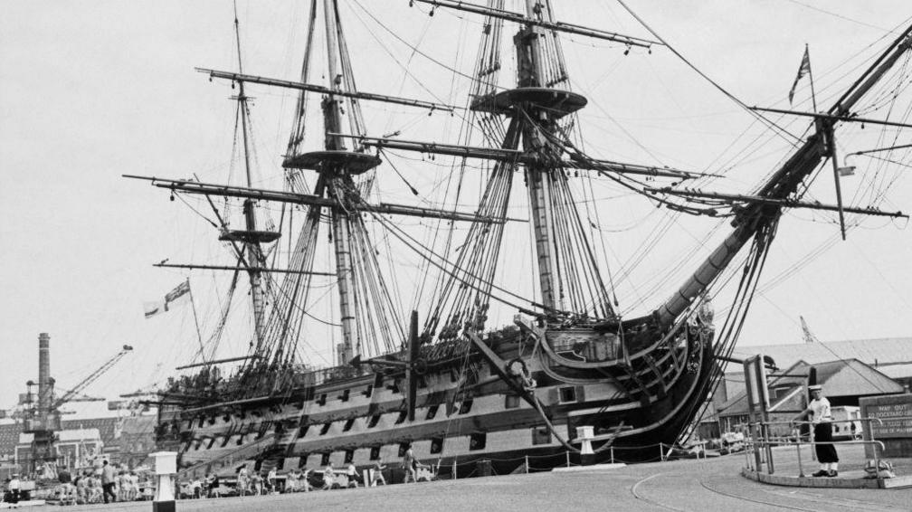 The Royal Navy flagship 'HMS Victory' at Portsmouth in Hampshire, UK, 21st July 1964.