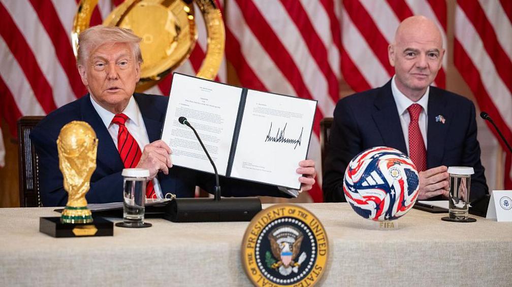 President Trump and Fifa president Gianni Infantino right