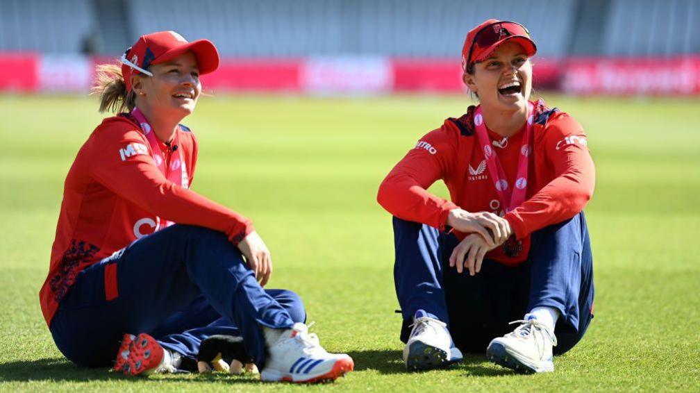 Danni Wyatt-Hodge and Amy Jones during this year's IT20 against Pakistan