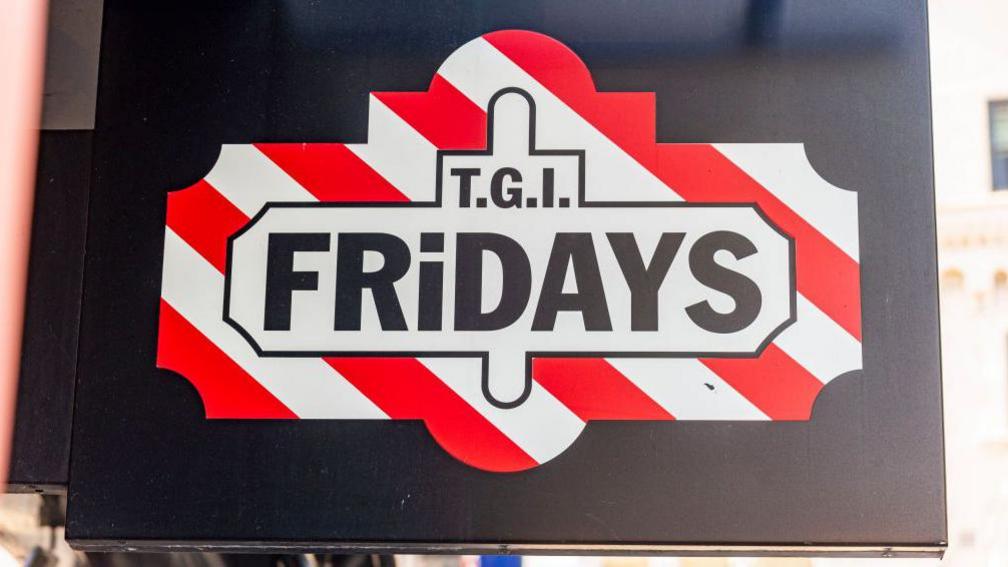 TGI Fridays logo at a restaurant near Leicester Square