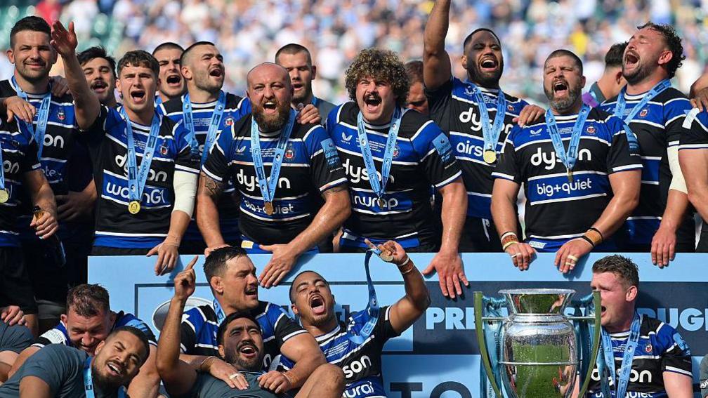 Bath celebrate winning the Premiership title in 2025