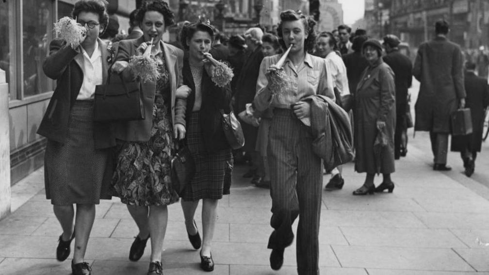 Revellers in London on VE Day in May 1945