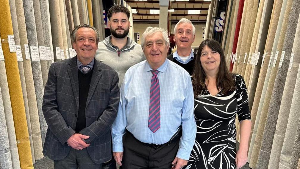 John Gibbs, Jake Ford, David Gibbs, David Sage, Debra Ford pictured at Bristol Carpets