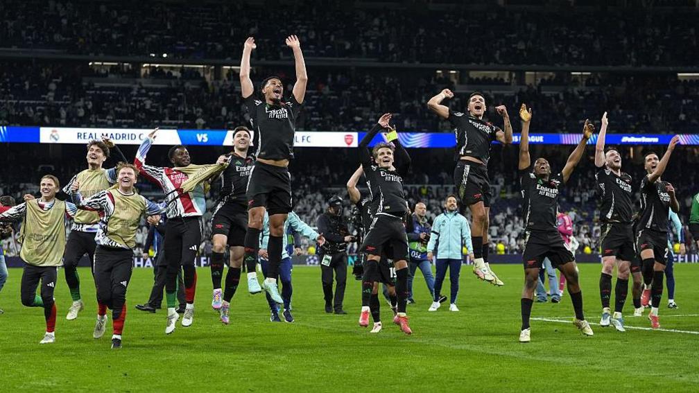 Arsenal celebrate beating Real Madrid