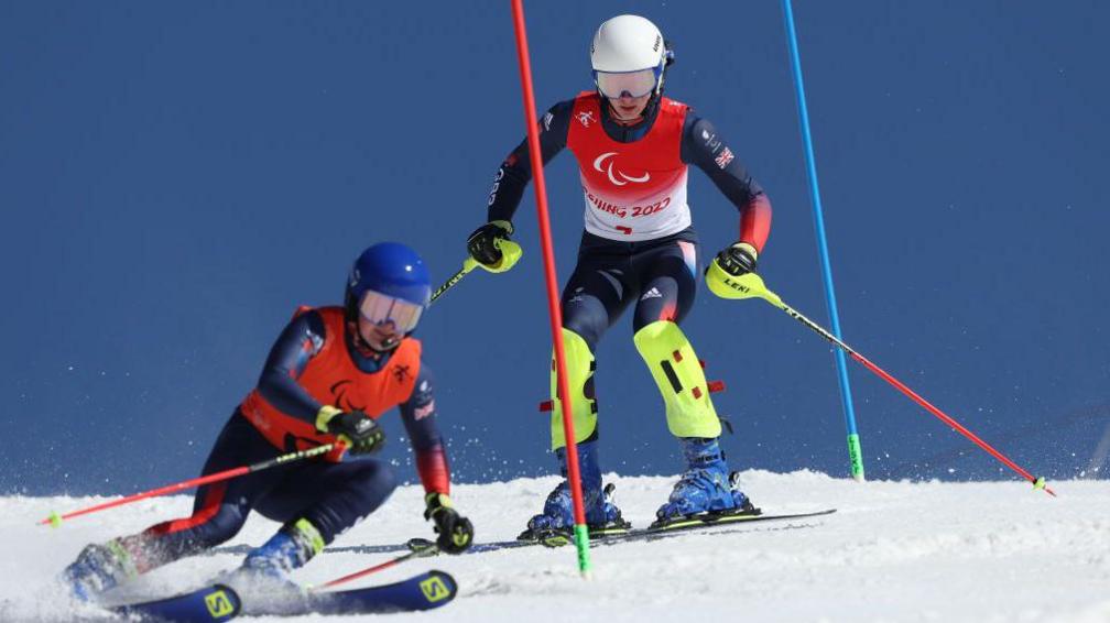 Neil Simpson and guide Andrew Simpson compete in the Super-G at the Beijing Paralympics