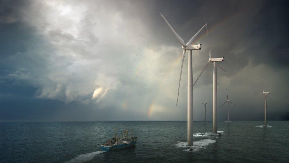 Boat and wind turbines