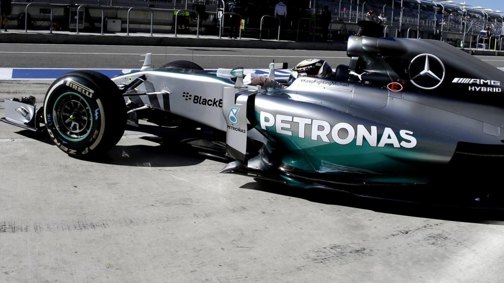 Lewis Hamilton driving out the pitlane