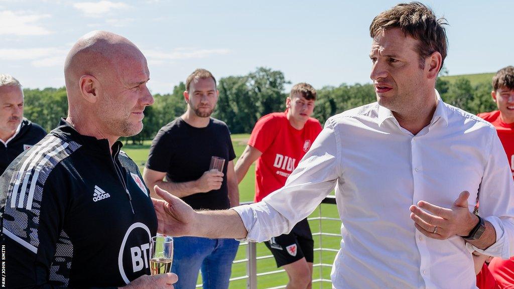 Wales manager Rob Page with FAW chief executive Noel Mooney