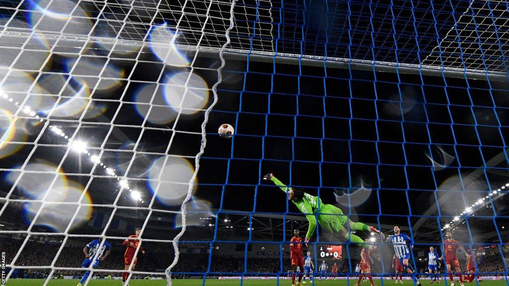 Danny Welbeck scores for Brighton against Roma in the Europa League