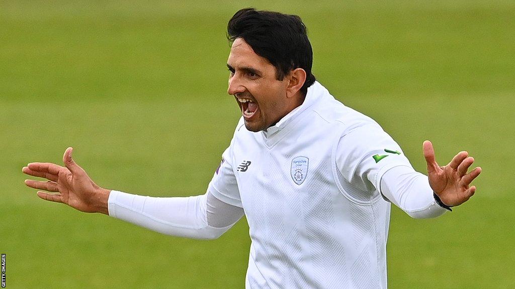 Hampshire bowler Mohammad Abbas celebrates taking a wicket against Nottinghamshire