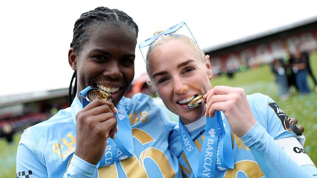 Khadija Shaw and Alex Greenwood with their Women's Super League medals in their medals