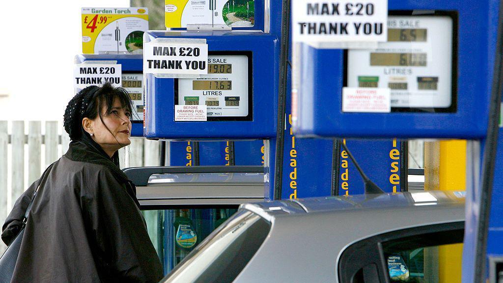 Petrol station near Grangemouth in 2008 showing signs restricting petrol consumption