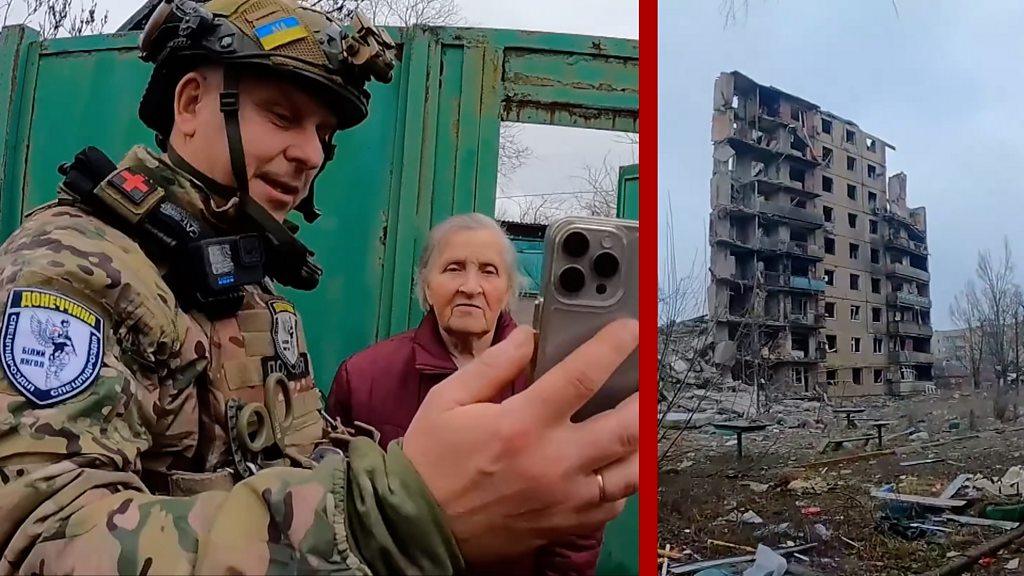 White angel policeman with woman (L), Burned out building (R)