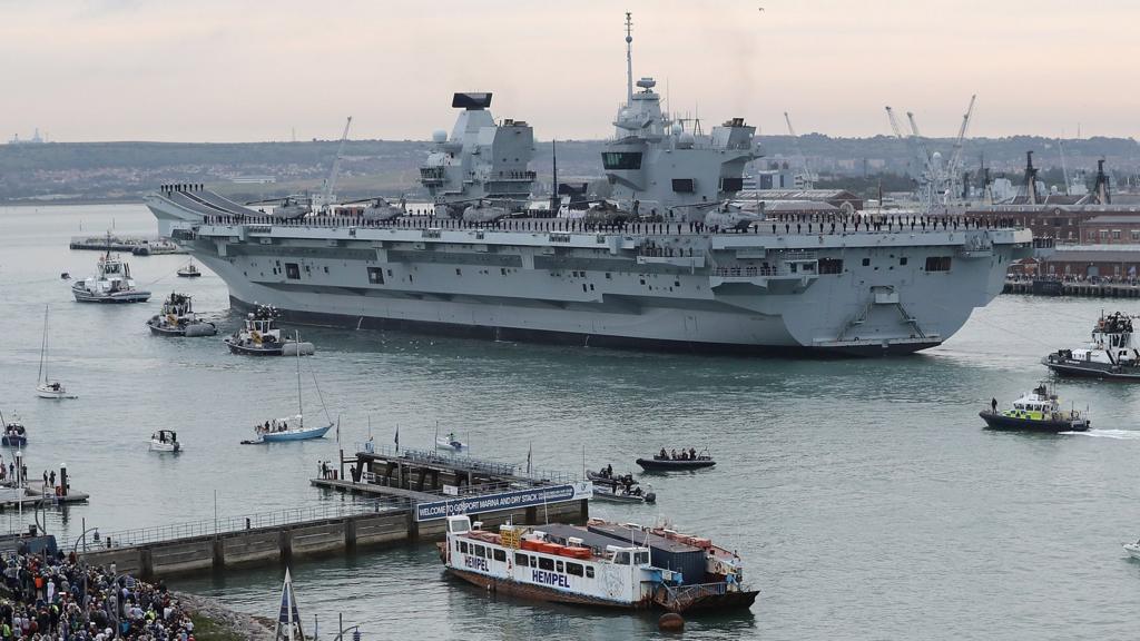 HMS Queen Elizabeth as seen from Southsea in Portsmouth