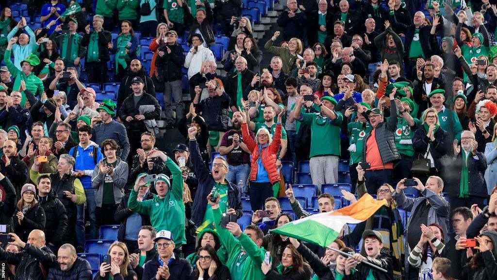 Ireland fans inside the Stadio Olimpico during Saturday's Six Nations win over Italy