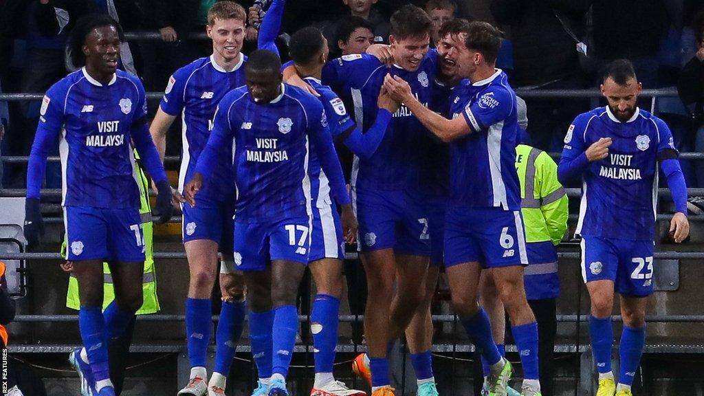 Rubin Colwill celebrates his late goal against Bristol City