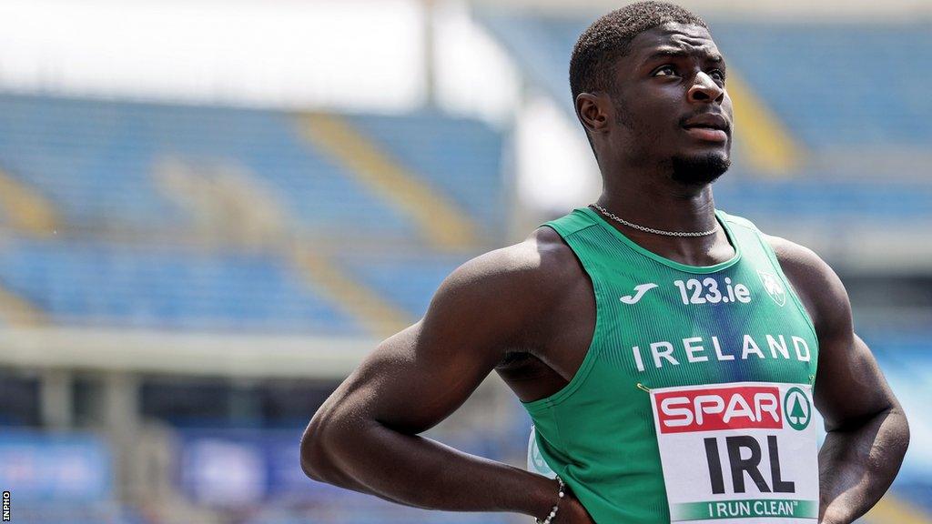 Israel Olatunde looks disappointed after being edged out in the Division Three 100m at the European Games in Poland