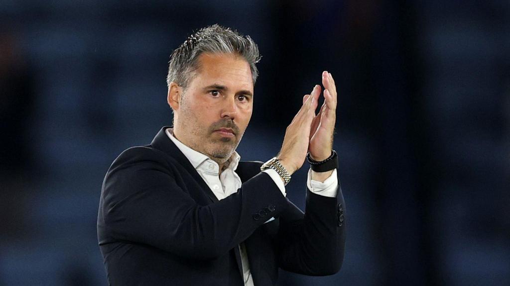 Leicester City boss Marti Cifuentes claps the fans