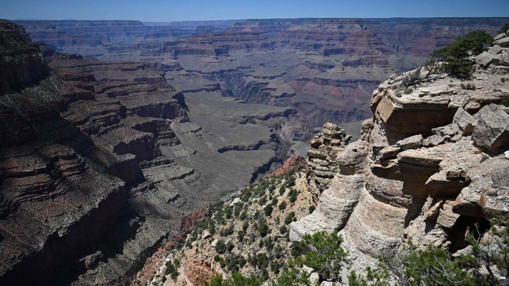 A view of the Grand Canyon from above.