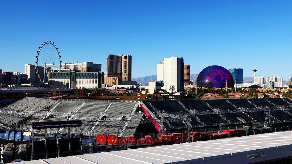 A wide shot of stands at the Las Vegas Grand Prix