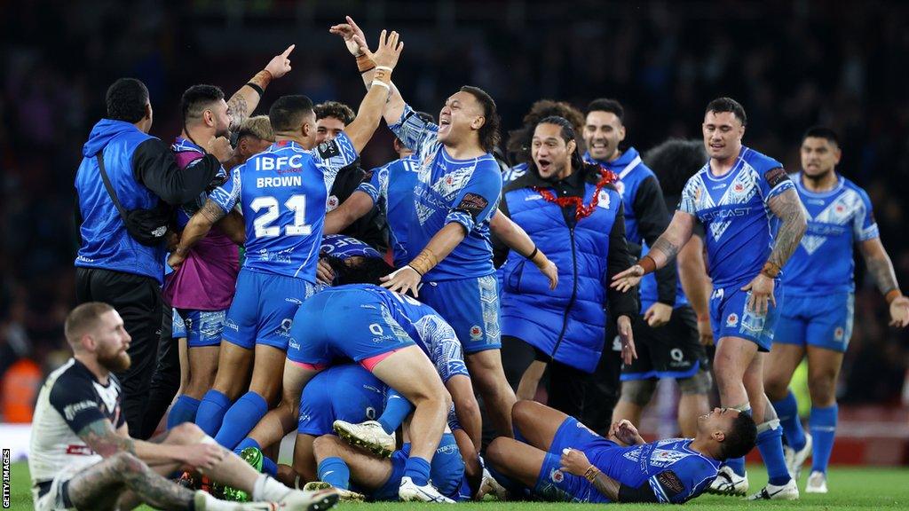 Samoa celebrate the drop goal