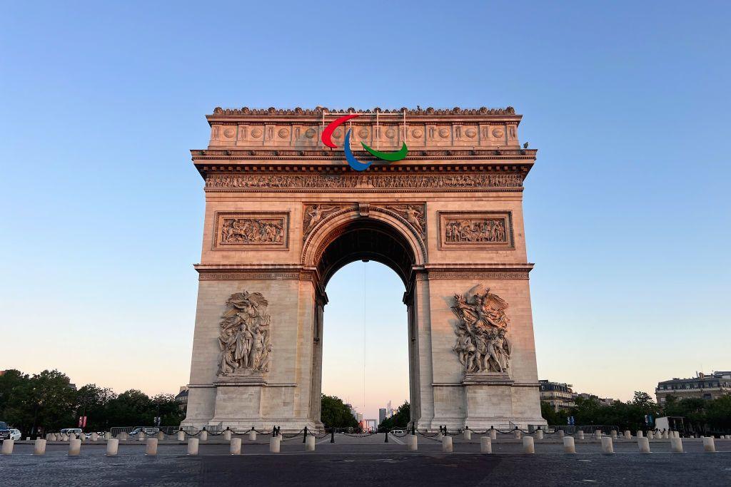 The Paralympic symbol on the Arc de Triomphe.