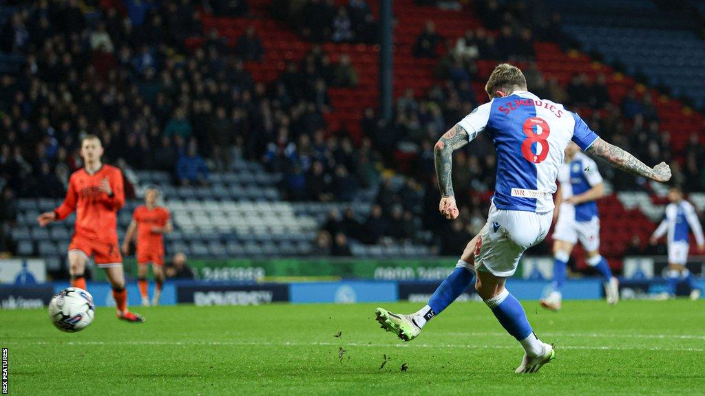 Blackburn Rovers' Sammie Szmodics scoring against Millwall